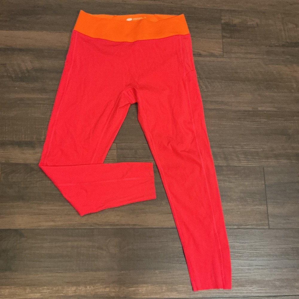 Parade Leggings Red Orange Colorblock High Waisted Side Pockets Size L